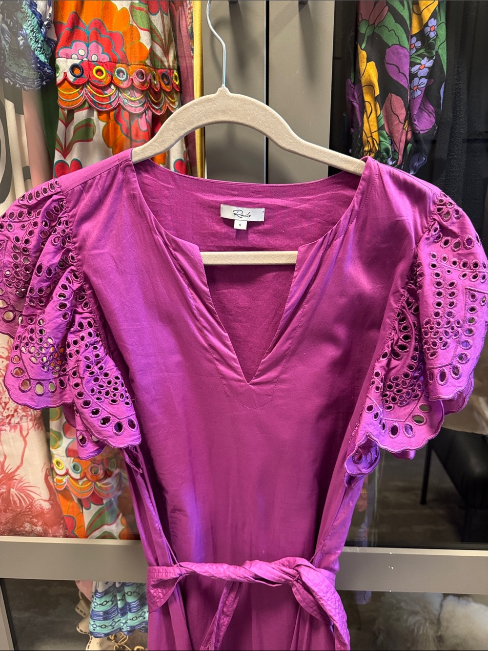 Rails Purple Magenta Eyelet Sleeve Maxi Dress